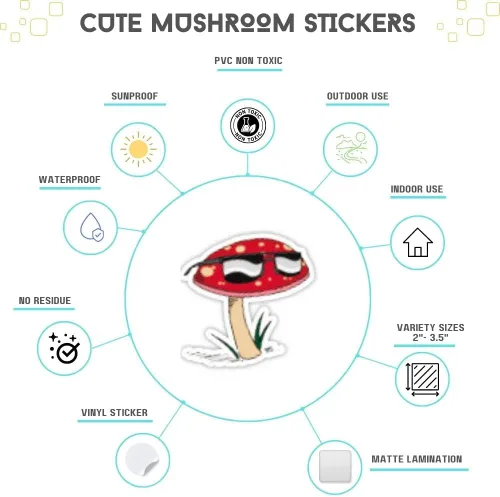 Vista 2 de 100 calcomanías de hongos lindos para botellas de agua, bonitas calcomanías, paquete de calcomanías de hongos, calcomanías para laptop, Chromebook