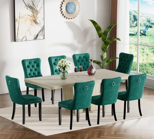 Vista 18 de Henf Juego de mesa de comedor extensible de 5 piezas para 4, 63"-79" Mesa de cocina grande extensible con 4 sillas negras acolchadas, Juego de mesa