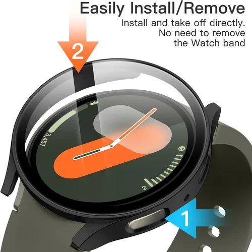 Vista 4 de JETech Funda con protector de pantalla para Samsung Galaxy Watch 7 de 40 mm, cubierta protectora general, película de vidrio templado de alta Negro