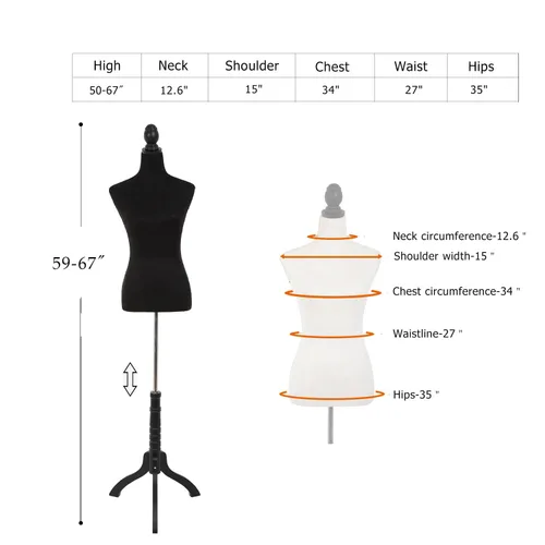 Vista 6 de Cuerpo de maniquí, forma de vestido femenino, cuerpo de maniquí, torso de 60 a 67 pulgadas de altura ajustable, cuerpo de mujer, exhibición de ropa