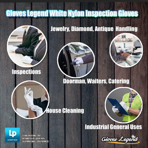 Vista 8 de Guantes de inspección de nylon blancos para la joyería, moneda, reloj y manejo de arte