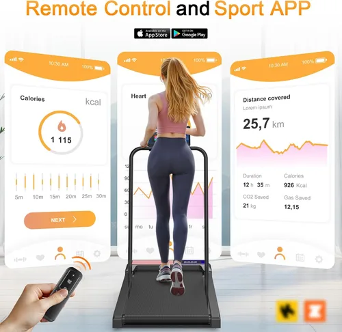 Vista 3 de Cinta de caminar plegable con asa inclinada, equipo de fitness silencioso y plegable, cinta de correr con modos 4 en 1, fácil de montar
