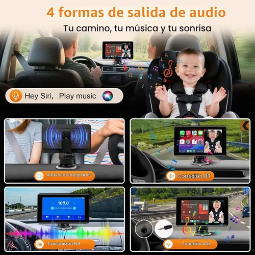 Vista 5 de Cámara de coche para bebé con pantalla inalámbrica CarPlay de 7 pulgadas, compatible con Apple CarPlay y Android Auto, cámara de coche de visión