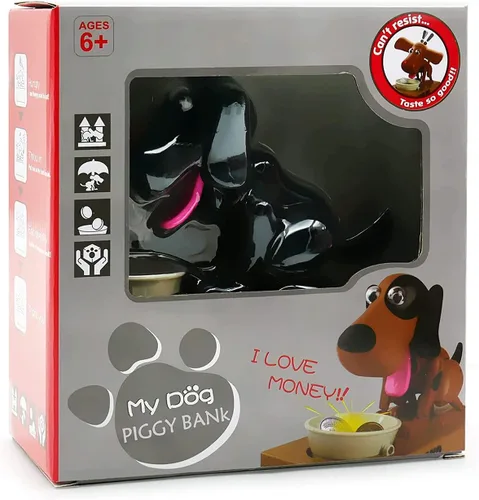 Vista 6 de Alcancía para cachorros, alcancía My Dog, bonita caja de dinero robótica de juguete para masticar monedas, ahorro de dinero, regalo (negro)
