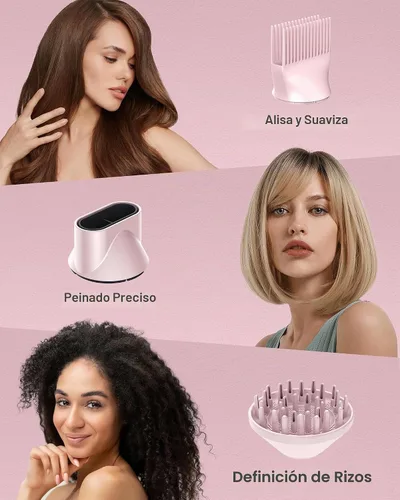Vista 3 de ANNLARY ANNLARY - Secador de pelo con peine, 1800 W con difusor para cabello rizado, secador de pelo iónico de plasma para control de Rosa bebé/oro