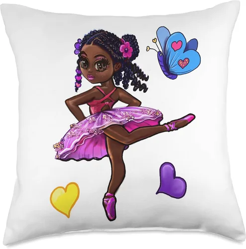 Vista 4 de Afro ArtOnMyTee Princess African American Ballerina Melanin Girls Love Dance Ballet Throw Pillow, 16x16, Multicolor