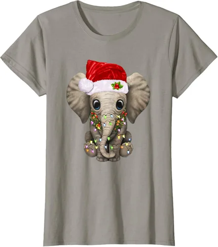 Vista 68 de Lindo elefante de Navidad luz divertido elefante amante de Navidad regalo camiseta Negro