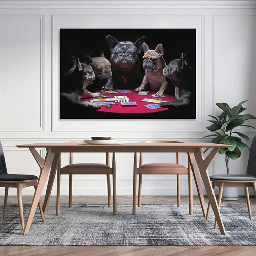 Vista 5 de House of French Bulldogs Dogs Playing Poker Póster Pintura Decorativa Lienzo Arte de Pared Pósters de Sala de Estar Dormitorio Pintura 16 x 24