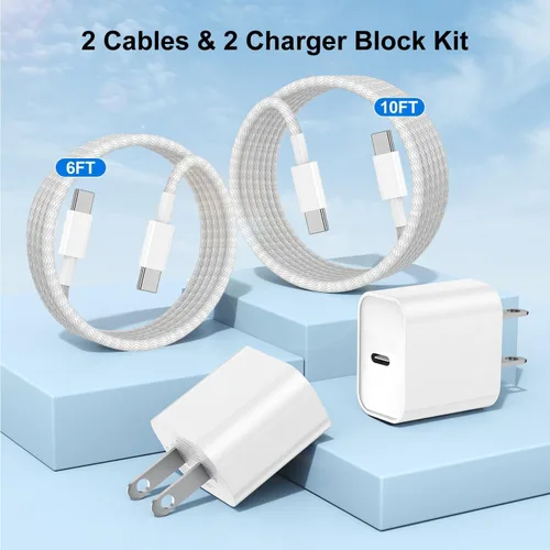 Vista 7 de Cargadores de carga rápida para iPhone 15 y 16, paquete de 20 cargadores de pared USB C de 20 W para iPhone 16 Pro Max con 2 cables USB C a C de 6