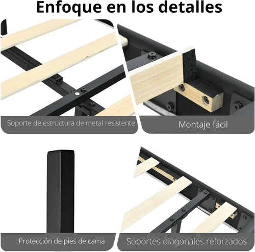Vista 5 de HOMBCK Base de cama flotante individual con luces LED inteligentes, cama de plataforma tapizada de piel sintética con cabecera de diamante, no Negro