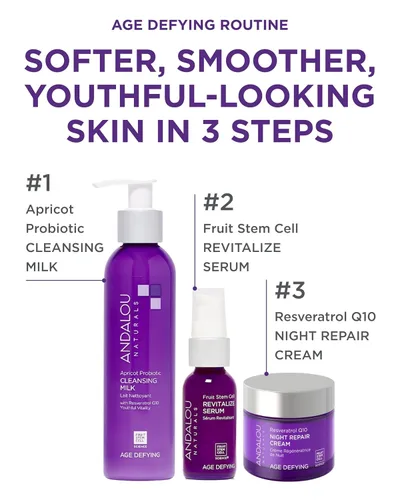 Vista 3 de Crema reparadora de noche Andalou Naturals Age Defying Resveratrol Q10 - Hidratante y suavizante antiarrugas - CoQ10 y resveratrol para piel seca
