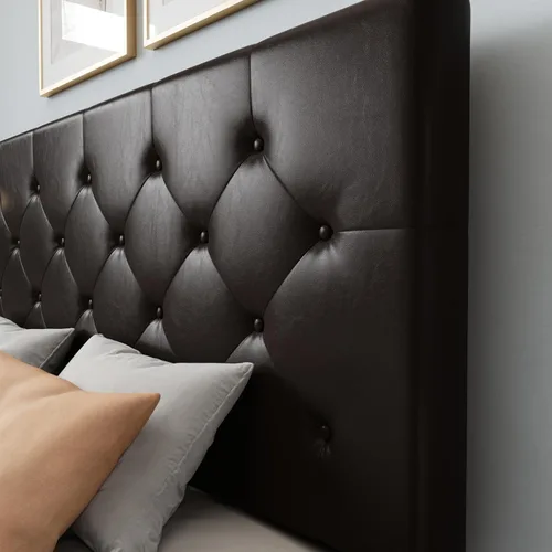 Vista 55 de WEEWAY Base de cama de plataforma tamaño King con 4 cajones de almacenamiento, cabecera capitonada con botones de costura de diamante, base de Negro