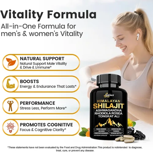 Vista 6 de Shilajit para hombres y mujeres - Cápsulas 10-en-1 de Shilajit puro del Himalaya con Ashwagandha orgánico Rhodiola Rosea Suplementos de Tongkat