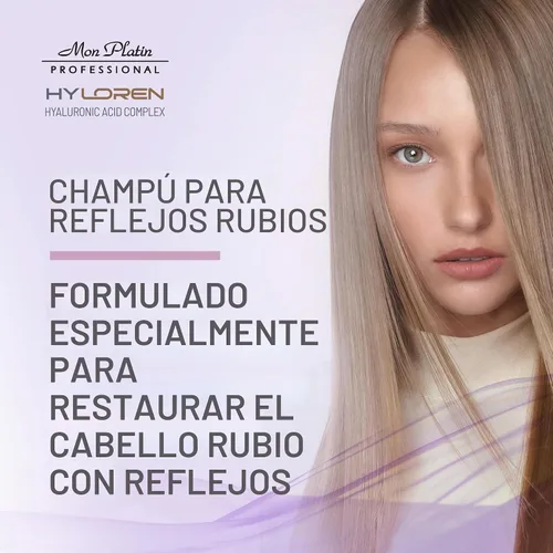Vista 3 de Mon Platin Professional HYLOREN - Champú para cabello rubio con ácido hialurónico para cabello rubio y con reflejos, champú para cabello rubio, sin