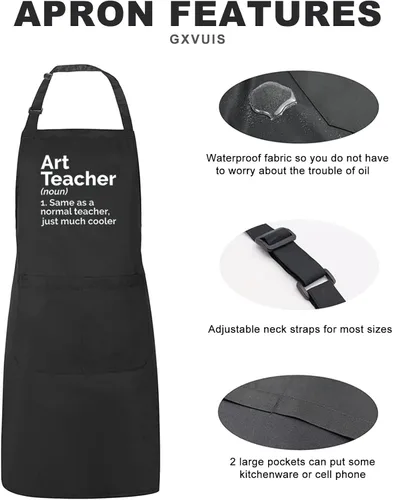 Vista 4 de Art Teacher Apron for Women Art Lovers Waterproof Adjustable Bib 2 Pockets Kitchen Cooking Apron Artist Mentor Gift