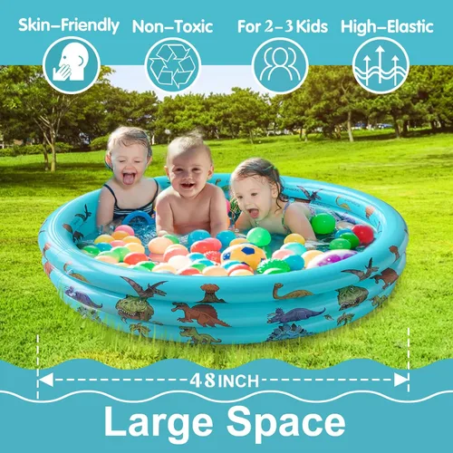 Vista 3 de Piscina inflable de dinosaurio para bebés, piscina infantil de 48 x 12 pulgadas