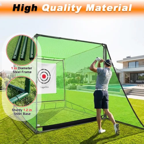 Vista 4 de Gagalileo Golf Driving Cage Net: Heavy Duty 1 in Steel Frame - Noise Reduction Target for Backyard Garage Indoor Simulator - 7x7x7 FT High Density