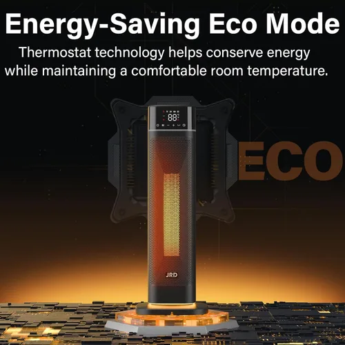 Vista 5 de JRD Calentador de espacio de calentamiento rápido de 24 pulgadas, calentador eléctrico portátil con control remoto, luz nocturna, oscilación de 80°