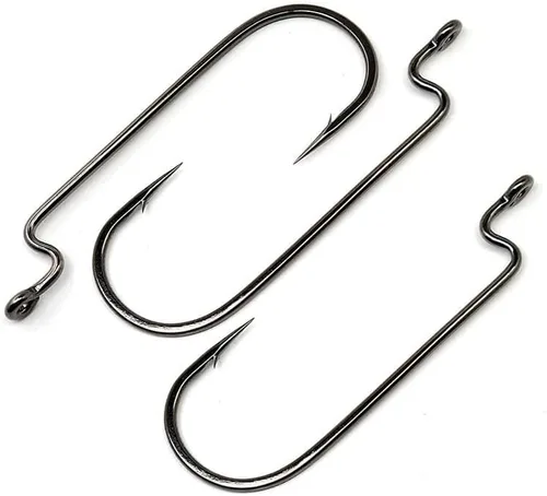 Vista 3 de Angler's Grotto Gancho de gusano curvado redondo con vástago desplazado 10/25 unidades por paquete Anzuelos de pesca de agua dulce y salada