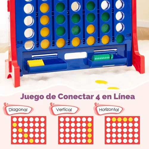 Vista 7 de COSTWAY - Juego gigante de 4 en línea con bolsa de transporte de almacenamiento, juego Jumbo de 4 en fila con ajedrez, deslizador de liberación