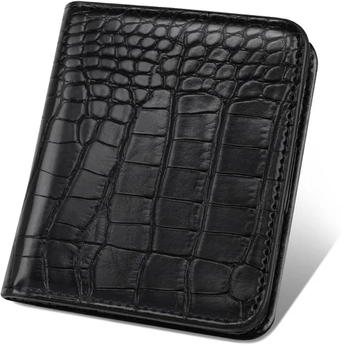 Vista 9 de Billetera para mujer, pequeña, plegable, para tarjetas de crédito, con bloqueo Rfid, de lujo, piel sintética, de cocodrilo, monedero pequeño