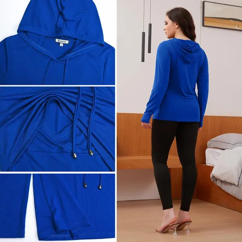 Vista 193 de GINKANA Sudadera con capucha para mujer, manga larga, lactancia materna, ropa casual