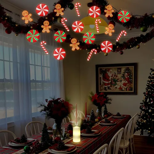 Vista 4 de Proyector de velas sin llama de Navidad, proyector de dulces para interiores, vela LED para vacaciones, funciona con pilas, luz nocturna