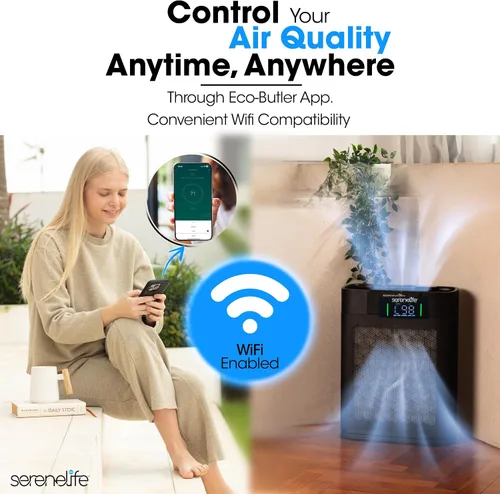 Vista 6 de SereneLife Purificador de aire HEPA para el hogar, WiFi inteligente y control de aplicaciones, purificador de aire ultra silencioso para dormitorios