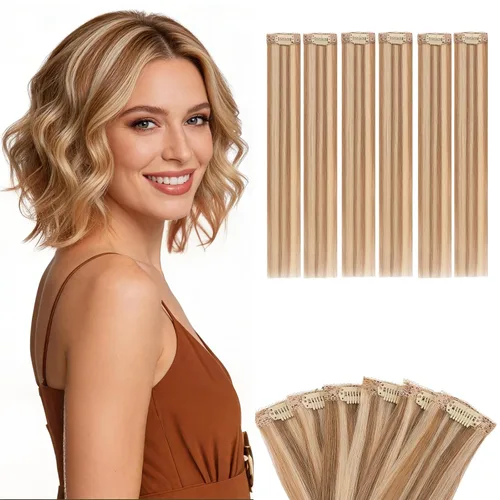 Vista 11 de 6 extensiones de cabello real con 6 clips, cabello ondulado de 10 pulgadas, color marrón oscuro
