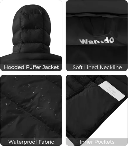 Vista 5 de Wantdo - Chaquetas de invierno ligeras para hombre, chaqueta puffer cálida, abrigo acolchado con capucha