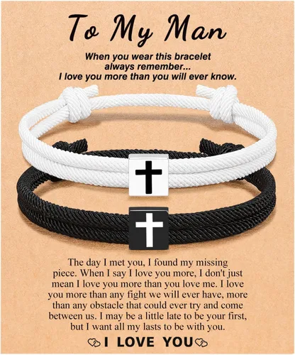 Vista 9 de UNGENT THEM Cross Braided Rope Bracelets for Couples, Christmas Valentines Graduation Easter Christian Baptism Gifts