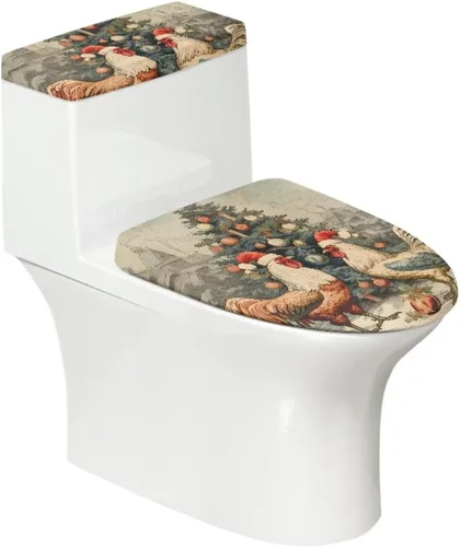 Vista 17 de Juego de decoración de baño de 2 piezas con diseño de muñeco de nieve de Navidad, cubierta de tanque para asiento de inodoro