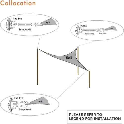 Vista 4 de Artpuch Kit de accesorios para toldo de 5 pulgadas para toldo triangular para instalación al aire libre, acero inoxidable 304