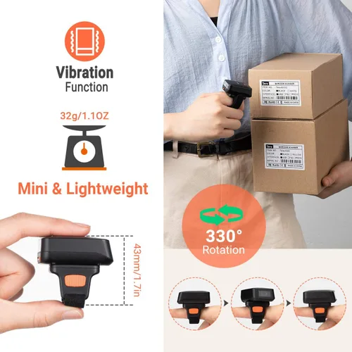 Vista 6 de Tera Escáner de código de barras inalámbrico 1D compatible con Bluetooth, lector de código de barras digital impreso mini portátil para Windows, Mac