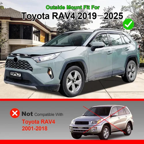 Vista 3 de Deflectores contra viento y lluvia montados en el exterior, viseras para ventanas para Toyota RAV4 2019-2025 de tamaño completo, deflectores
