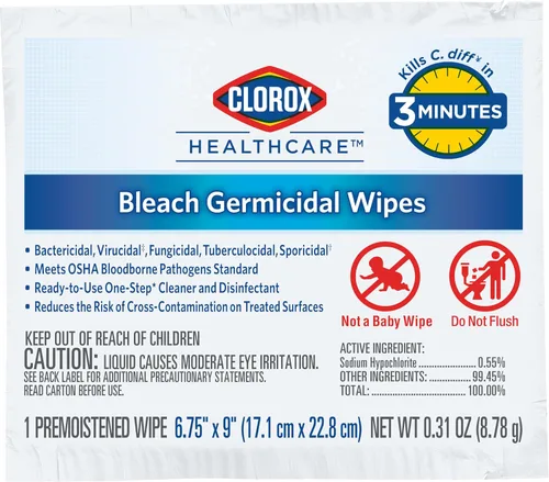 Vista 10 de Clorox Pro Healthcare - Toallitas germicidas de lejía, limpieza sanitaria y limpieza industrial, toallitas Clorox Wipes, 50 toallitas envueltas