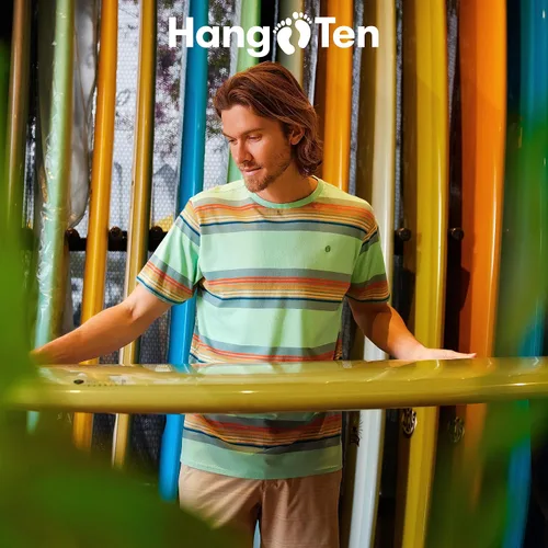 Vista 5 de Hang Ten Camiseta de punto sólido para hombre, camisas casuales para hombre, camiseta de punto de manga corta inspirada en la vendimia
