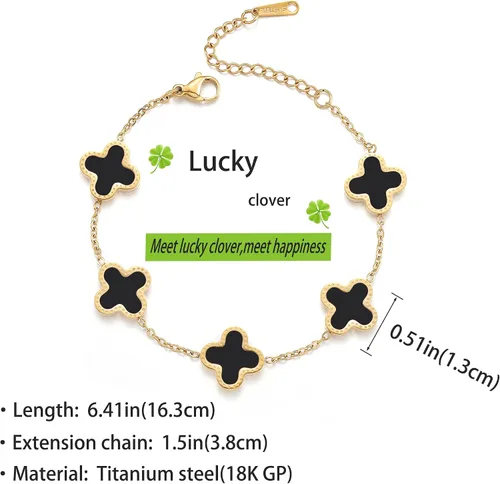 Vista 2 de TICVRSS 18K Gold Plated Lucky Bracelet for Women WhiteBlackRed Bracelets Cute Bracelets Jewelry Gifts for Women Girls