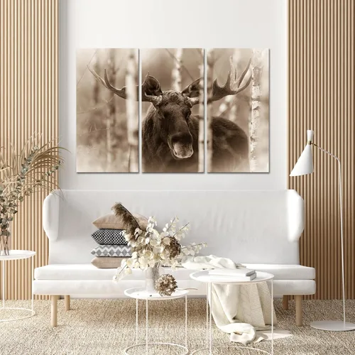 Vista 3 de KREATIVE ARTS 3 imágenes de invierno de alce de toro, vida silvestre, ciervos y ciervos con cuerno grande, impresión vintage giclée en lienzo, obras