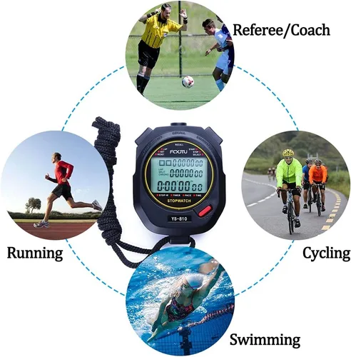 Vista 7 de FCXJTU Digital Sports Stopwatch Timer 10/100 Lap Split Memory Stopwatch Calendar Alarm, Pace Mode with 3-Row Extra Large Screen Water Resistant