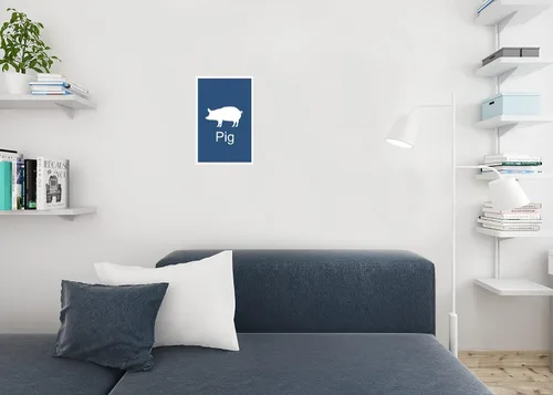Vista 4 de Póster artístico de animales de granja con silueta de cerdo para el aula, diseño de granero, color azul fresco, decoración de pared, 12 x 18 pulgadas