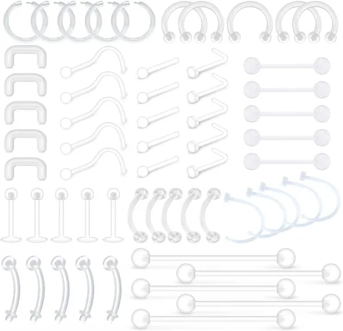 Vista 17 de MODRSA Juego Mixto de Retenedores de Piercing Transparentes para Septum, Pernos de Nariz, Anillos de Labio Flexibles, Anillos de Lengua, Anillos