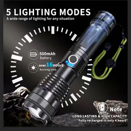 Vista 4 de Linternas recargables, luz de flash súper brillante de alto lúmenes, 5 modos de luz táctica con zoom, linternas potentes de mano impermeables
