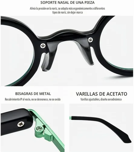 Vista 3 de HEPIDEM Gafas de acetato Marco Aleación Temple Hombres Pequeños Retro Gafas Redondas Mujeres Gafas Ópticas 9215 negro