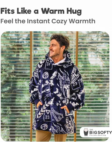 Vista 2 de Sudadera con manta deportiva para hombres y niños, manta portátil de gran tamaño para niños, adolescentes y adultos, sudadera con capucha