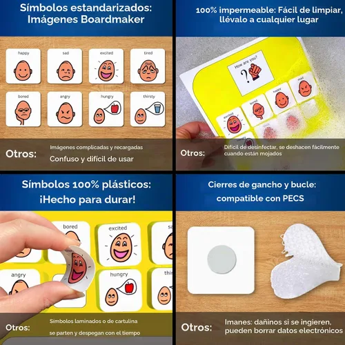 Vista 6 de Tabla de sentimientos para niños con autismo, tablero de emociones A4 - 'I