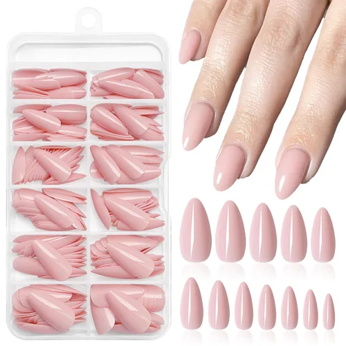 Vista 16 de 240 uñas postizas de color rosa gelatina, uñas postizas medianas con Rosado jalea