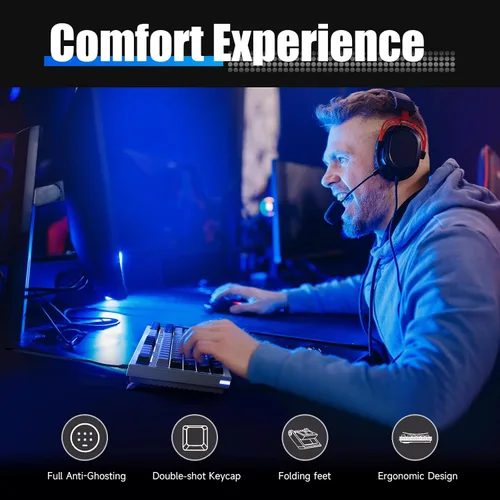 Vista 6 de KEMOVE K98SE - Teclado mecánico para juegos, 98 teclas LED retroiluminadas programables, 96% teclado de computadora con cable con doble espuma