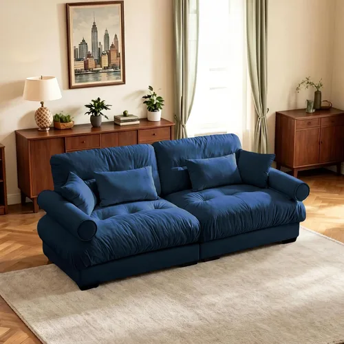 Vista 84 de Sofá biplaza de 93.7 pulgadas, sofá modular de 2 plazas, sofás seccionales grandes de color beige y blanco para sala de estar, juego de sofá