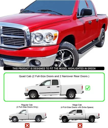Vista 4 de iBoard placas todoterreno para 2002-2008 Dodge Ram 1500 2003-2009 Ram 2500/3500 cabina cuádruple, Negro